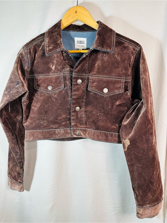 Almost Famous Jackets & Blazers - Almost Famous Brown Cropped Velvet Jean Jacket